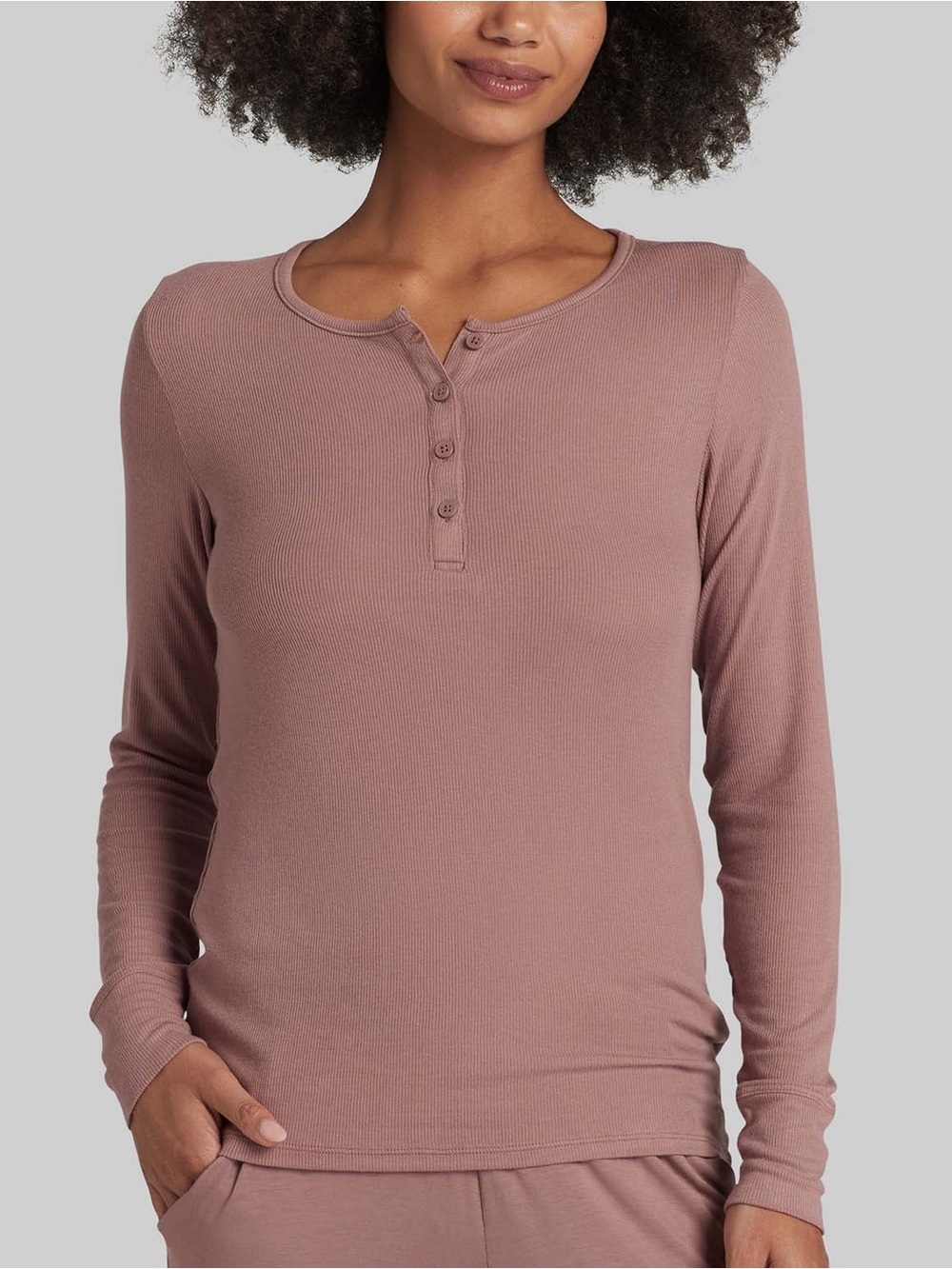 Tommy John Downtime Henley & Shorts Lounge Pajama Set - Dusty Mauve Rose - Large